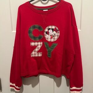 Disney Red Cozy Sweatshirt with Plaid Letters